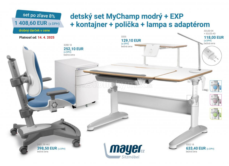 DETSKÝ RASTÚCI SET MAYER MODRÝ 2431 162 (stolička), EXPERT 32E2 18 (stôl), 32R8 18 (kontajner), 32E5 (polička), 32LED-04 (lampa s adaptérom)